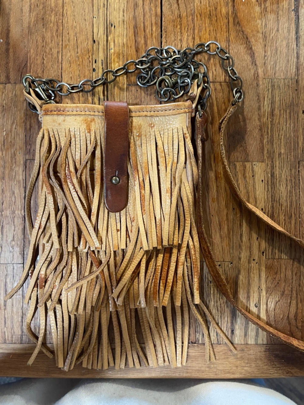 Fringed Suede Crossbody Bag in Tan